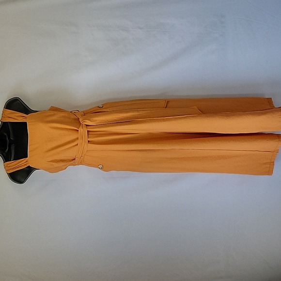Topshop Sleeveless Tie Waist Wide Leg Jumpsuit Apricot Sz 6 - Picture 1 of 14